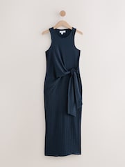Navy Textured Jersey Tie Waist Maxi Dress - Image 1 of 3