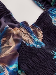 Navy Kew Gardens Puff Sleeve Off Shoulder Midi Dress - Image 8 of 9