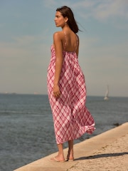 Vermelho/Branco - Halter Neck Pleated Maxi Dress - Imagem 3 de 8