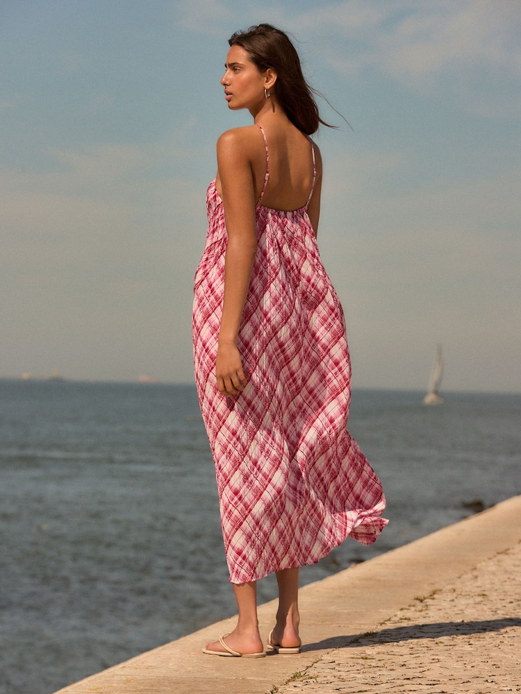 Buy Red/White Halter Neck Pleated Maxi Dress from Next USA