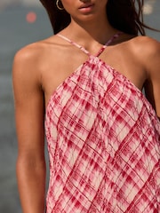 Vermelho/Branco - Halter Neck Pleated Maxi Dress - Imagem 5 de 8