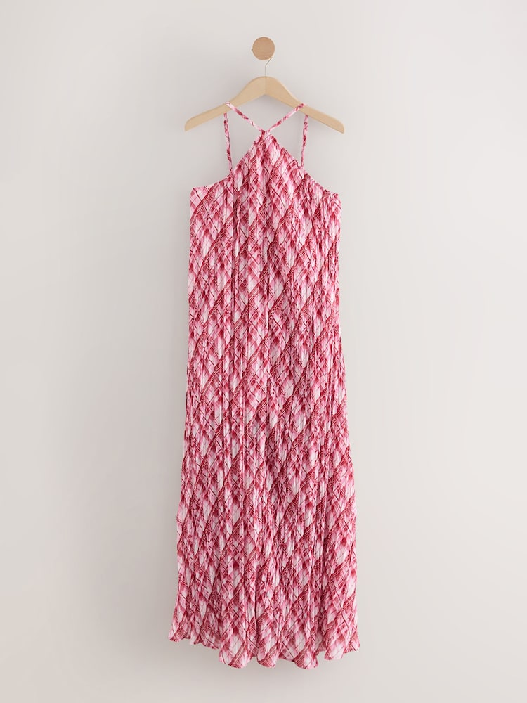 Buy Red/White Halter Neck Pleated Maxi Dress from Next USA