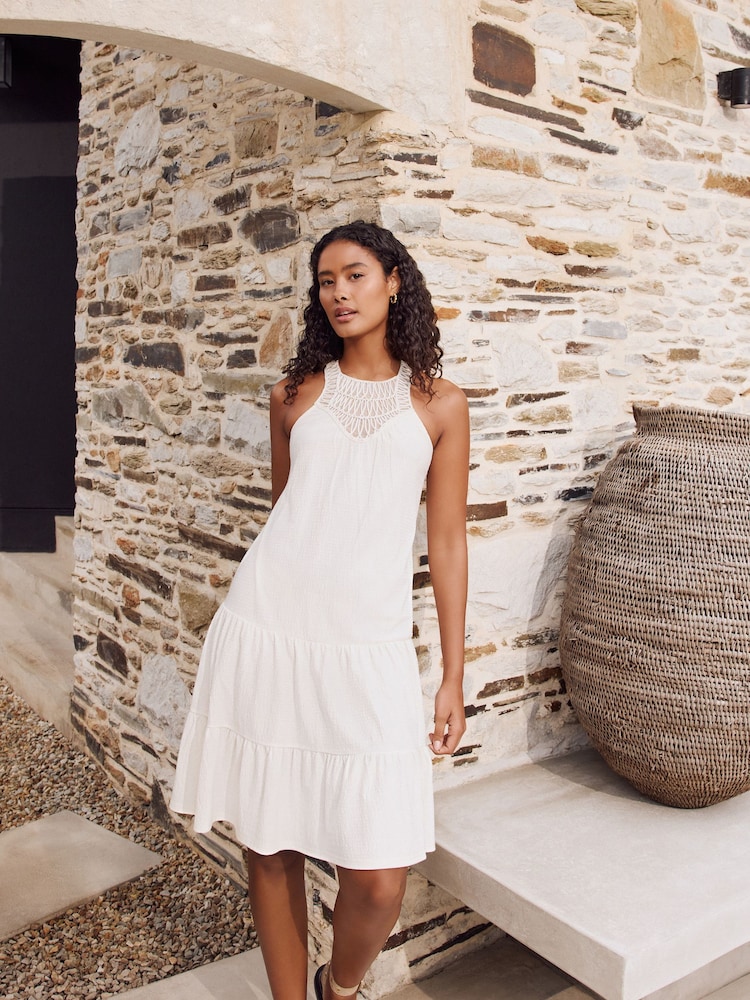 Ecru Crochet Mix Mini Dress - Image 1 of 9