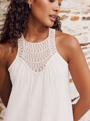 Ecru Crochet Mix Mini Dress - Image 6 of 9