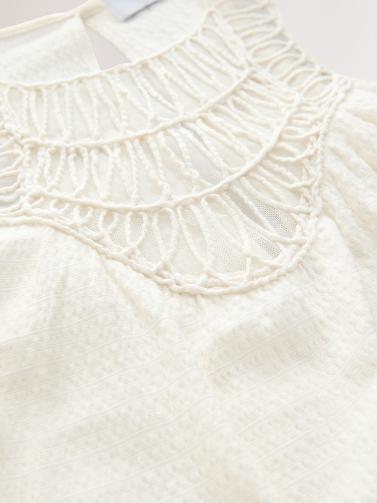 Ecru Crochet Mix Mini Dress - Image 9 of 9