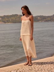Cream Dropped Waist Midi Length Slip Dress - Image 2 of 10