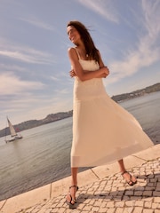 Cream Dropped Waist Midi Length Slip Dress - Image 3 of 10
