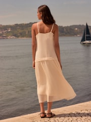 Cream Dropped Waist Midi Length Slip Dress - Image 4 of 10
