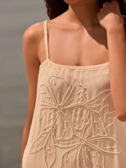Cream Dropped Waist Midi Length Slip Dress - Image 6 of 10