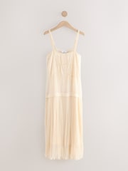 Cream Dropped Waist Midi Length Slip Dress - Image 8 of 10