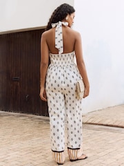Cream Halter Neck Wide Leg Jumpsuit - Image 2 of 7