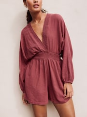Rust Brown Long Sleeve Playsuit - Image 4 of 8