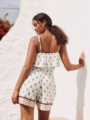 Ecru/Brown Textured Jersey Frill Bandeau Playsuit - Image 2 of 9