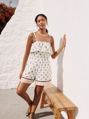 Ecru/Brown Textured Jersey Frill Bandeau Playsuit - Image 3 of 9