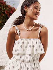 Ecru/Brown Textured Jersey Frill Bandeau Playsuit - Image 4 of 9
