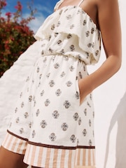 Ecru/Brown Textured Jersey Frill Bandeau Playsuit - Image 6 of 9