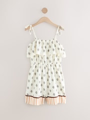 Ecru/Brown Textured Jersey Frill Bandeau Playsuit - Image 7 of 9