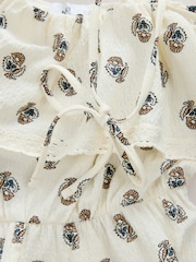 Ecru/Brown Textured Jersey Frill Bandeau Playsuit - Image 8 of 9