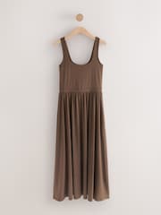 Chocolate Brown Jersey Waisted Summer Dress - Image 1 of 3