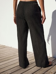 Black Crinkle Textured Wide Leg Trousers With Linen - Image 4 of 8