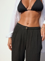 Black Crinkle Textured Wide Leg Trousers With Linen - Image 5 of 8