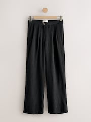 Black Crinkle Textured Wide Leg Trousers With Linen - Image 6 of 8