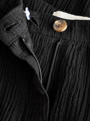 Black Crinkle Textured Wide Leg Trousers With Linen - Image 7 of 8