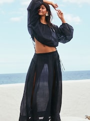Blue Beach Midi Skirt With Ramie - Image 4 of 9