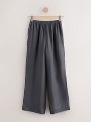 Blue Textured Wide Leg Pull On Trousers - Image 6 of 8