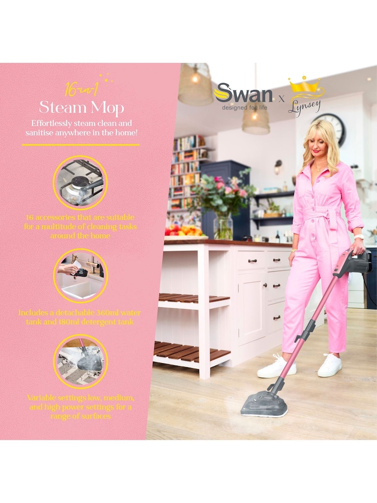 Swan Pink TV's Queen of Clean 16in1 Steam Mop - Image 2 of 8