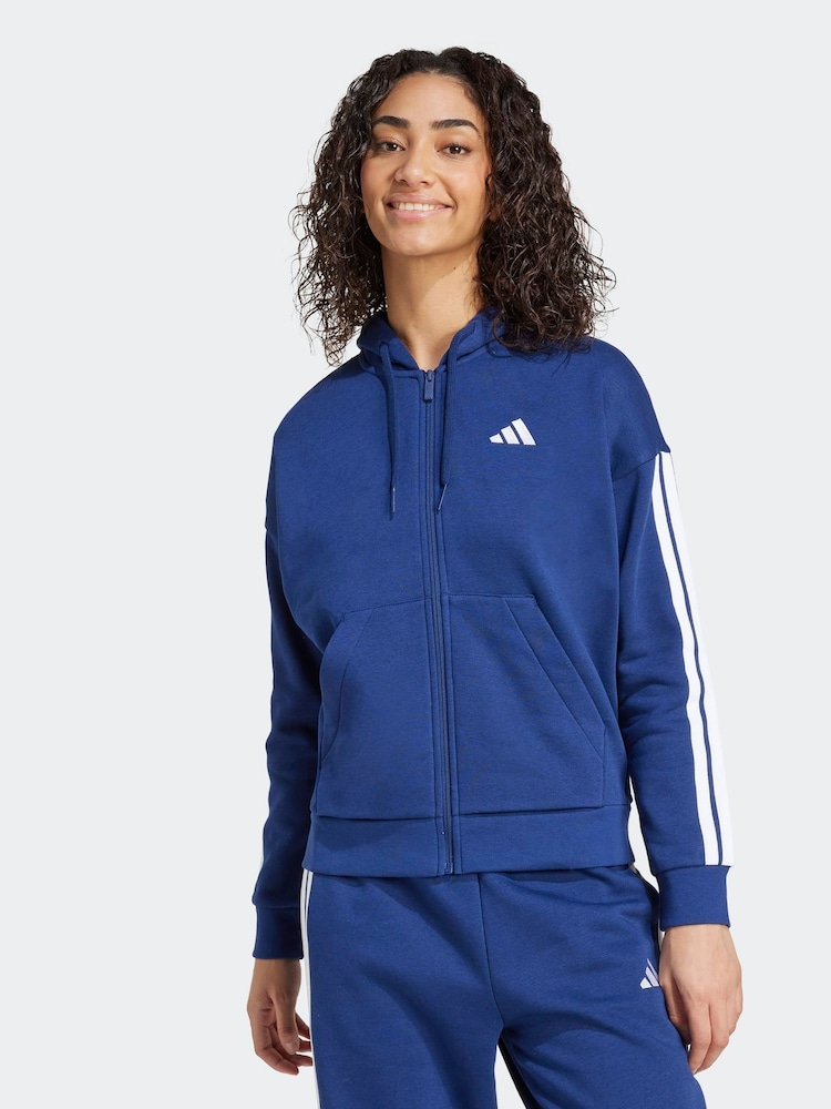 adidas Blue Essentials 3-Stripes Full Zip Fleece Hoodie - Image 1 of 6