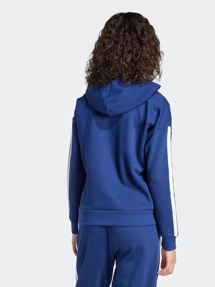 adidas Blue Essentials 3-Stripes Full Zip Fleece Hoodie - Image 2 of 6