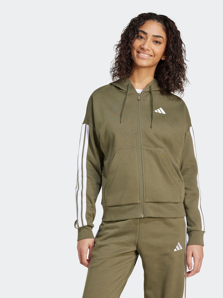 Grün - adidas Essentials 3-Stripes Full Zip Fleece Hoodie - Bild 1 von 6