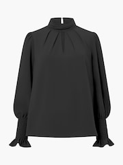 French Connection Black Crepe Light High Neck Long Sleeve Top - Image 4 of 4