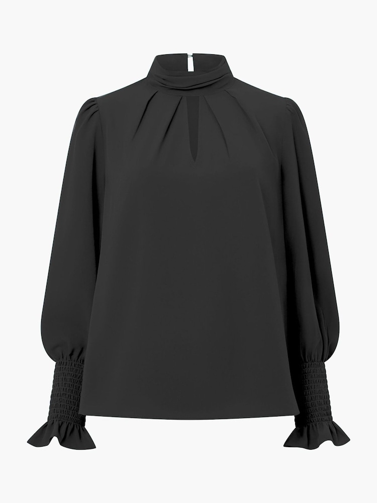 French Connection Black Crepe Light High Neck Long Sleeve Top - Image 4 of 4