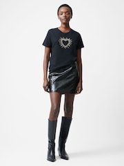 French Connection Black Heart Embellished 100% Cotton T-Shirt - Image 1 of 4