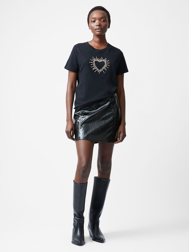 French Connection Black Heart Embellished 100% Cotton T-Shirt - Image 1 of 4