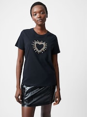 French Connection Black Heart Embellished 100% Cotton T-Shirt - Image 3 of 4