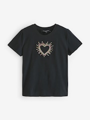 French Connection Black Heart Embellished 100% Cotton T-Shirt - Image 4 of 4