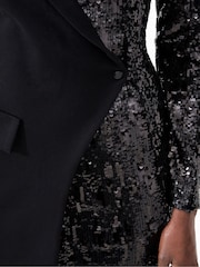 French Connection Black Xia Ponte Sequin Jersey Blazer Mini Dress - Image 3 of 4