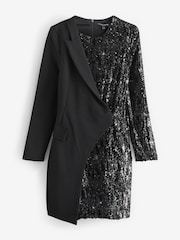 French Connection Black Xia Ponte Sequin Jersey Blazer Mini Dress - Image 4 of 4