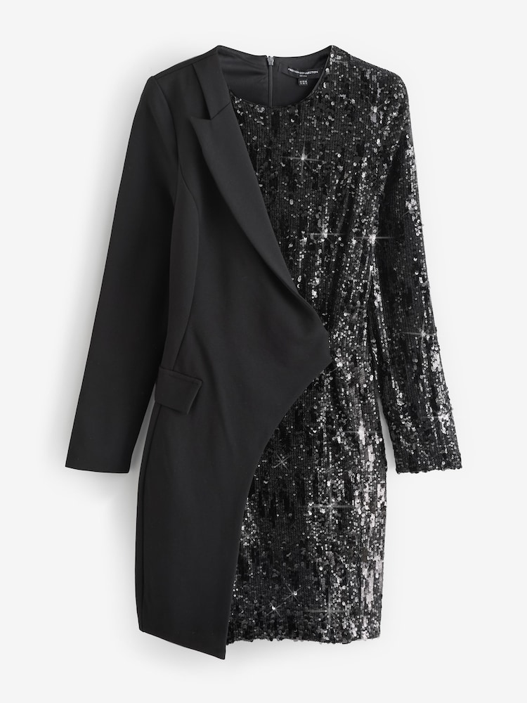 French Connection Black Xia Ponte Sequin Jersey Blazer Mini Dress - Image 4 of 4