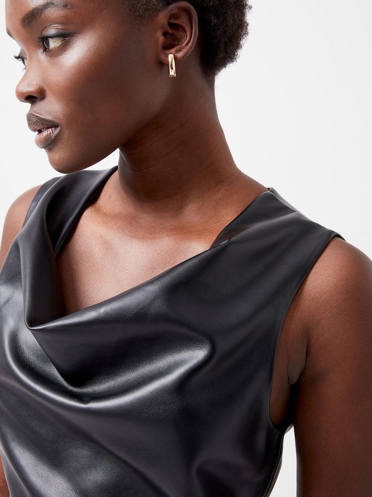 French Connection Black Elettra PU Cowl Neck Sleeveless Top - Image 2 of 3 French Connection Black Elettra PU Cowl Neck Sleeveless Top - Image 2 of 3