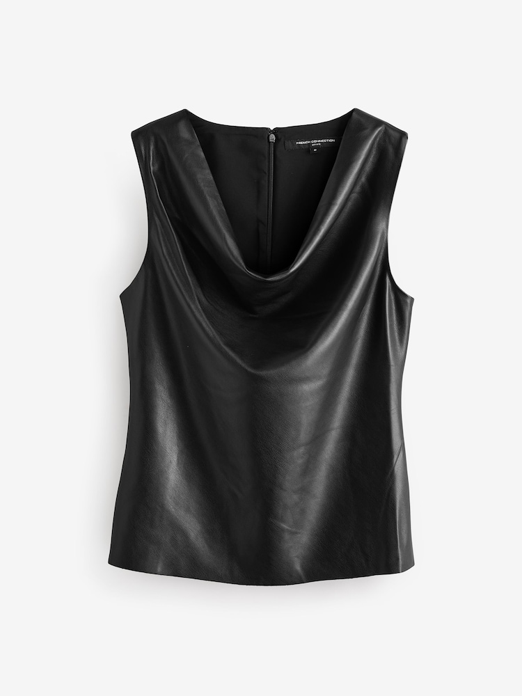 French Connection Black Elettra PU Cowl Neck Sleeveless Top - Image 3 of 3 French Connection Black Elettra PU Cowl Neck Sleeveless Top - Image 3 of 3