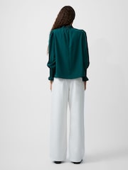 French Connection Green Crepe Light High Neck Long Sleeve Top - Image 2 of 4