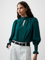 French Connection Green Crepe Light High Neck Long Sleeve Top - Image 3 of 4