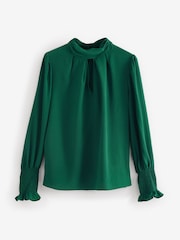 French Connection Green Crepe Light High Neck Long Sleeve Top - Image 4 of 4