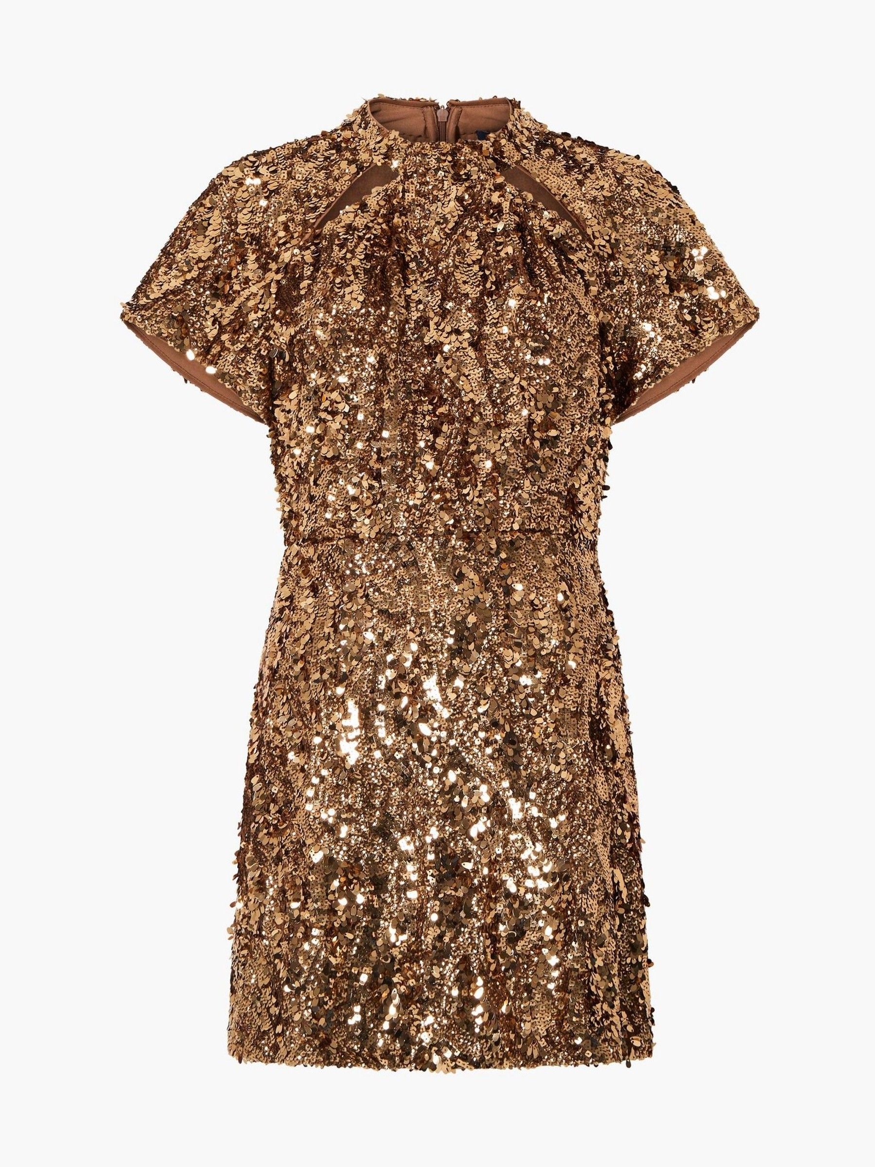 french connection sequin dress French Connection mini dress with shoulder pads in black sequin
