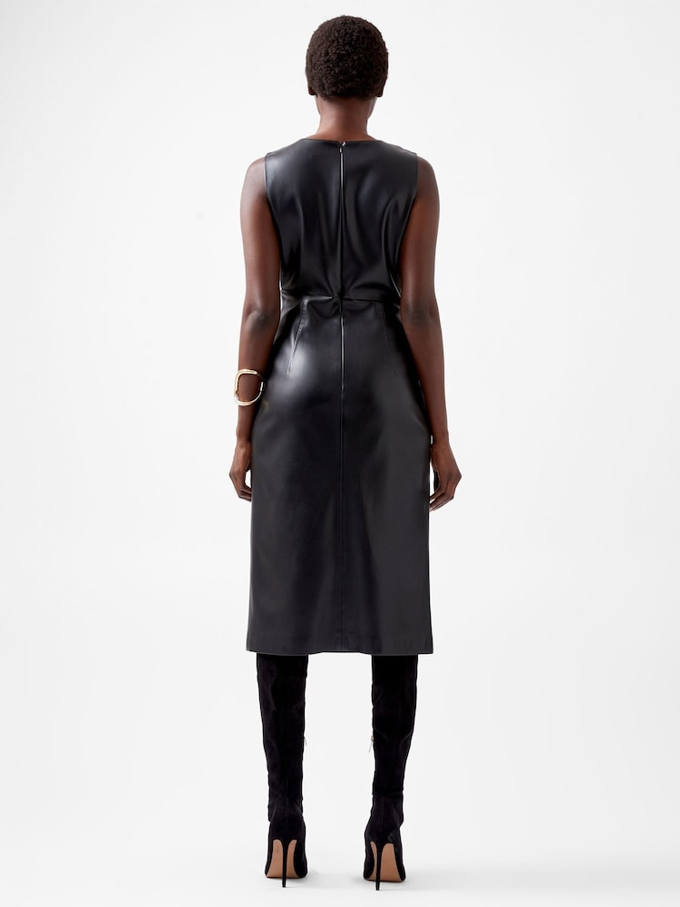 French Connection Black Elettra PU Cowl Sleeveless Dress - Image 2 of 4