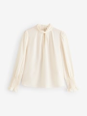French Connection Cream Crepe Light High Neck Long Sleeve Top - Image 1 of 1